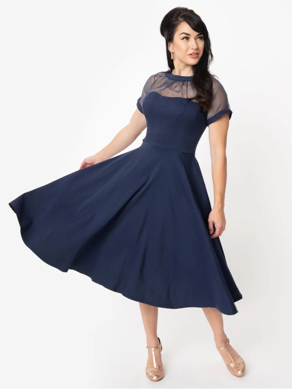 Unique Vintage 1950s Navy Blue Shirelle Swing Dress